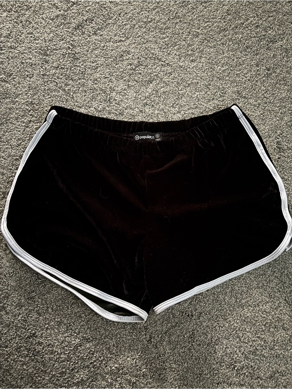 Black Velvet Track Shorts with White Trim -